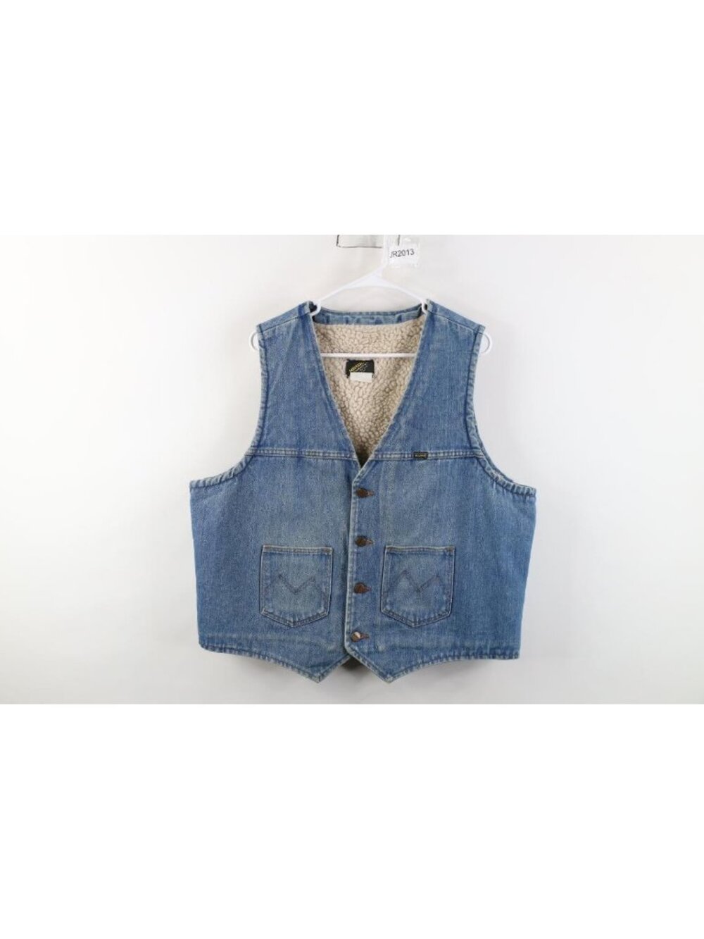 Vintage 70s Streetwear Mens XL Deep Pile Fleece Lined Denim Jean Vest Jacket USA
